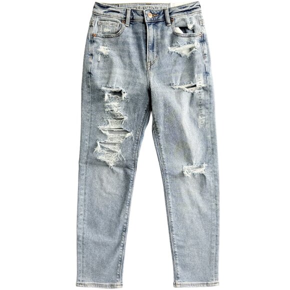 NWT American Eagle Y2K Thrashed Grunge Mom Jeans 0 Short Light Wash - Picture 2 of 16